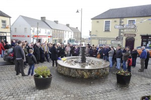Huge crowd attended the unveiling of a plaque to the memory of the late Andy Doyle in the Square in Taghmon. Pic: Jim Campbell.