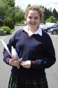 Johanna Wickham on her way to her leaving cert exam in Colaiste Bride. Pic: Jim Campbell