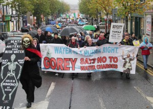 Braving the rain to support the anti-water charges campaign at Gorey last Saturday afternoon. Pic: Christy Farrell.