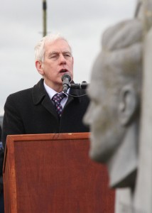 Senator Labhrás ó Murchu speaking at the Liam Mellows Commemoration in Castletown last Sunday. Pic: Christy Farrell.