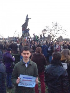 Wexford law student Cian Ryan marched in solidarity with over one million other people in Paris on Sunday afternoon following terrorist attacks which resulted in the deaths of 17 people.