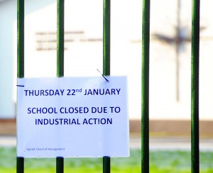 Notice about the industrial action on the gates of the Presentation Secondary School. Pic: Jim Campbell
