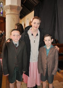 Saoirse Ronan pictured filming in Enniscorthy with local extras, Ben Kavanagh and Conor Sinnott