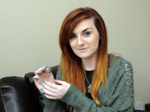 Leanne Meyler pictured with her cervical cancer awareness pearl. Pic: Jim Campbell