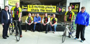 Pictured at the launch of 'Cycling Safety Video Campaign for Staying Alive at 1.5' in the County Council Buildings were Annette O'Neill (Director of Services), Frank Burke (Cycling Officer), Eamonn Hore (Director of Services), David Codd (Road Safety Officer), Cllr Malcolm Byrne (Chairman, Wexford County Council), Johnny Gordon (Wexford County Council Cycling Using Group), Phil Skelton (Staying Alive at 1.5), Fran Ronan (Sports Active Wexford). Pic: Jim Campbell
