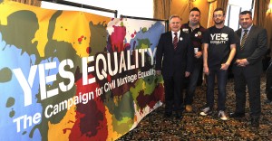 Minister Brendan Howlin TD, Paul Cullen, Paddy Morris and Mayor Cllr George Lawlor pictured at the launch of the Wexford 'Yes' Equality Campaign in the Riverbank House Hotel. Pic: Jim Campbell