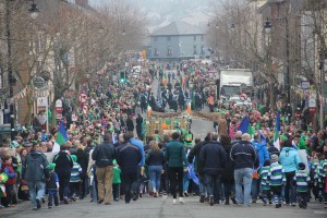 Thousands throng Gorey's Main Street for the annual St Patrick's Day Parade. Pic: Christy Farrell.