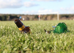 Broken glass found on soccer pitch at The Showgrounds, Gorey. Pic: Christy Farrell.