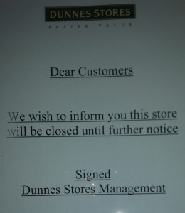 Sign posted by Dunnes Stores at its Gorey branch tonight.