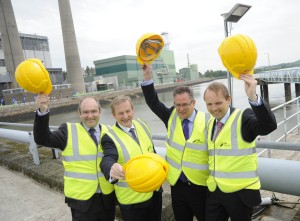 Hats off from Patrick Dunleavy (Station manager), An Taoiseach Enda Kenny TD, Gregor Alexander (Finance Director SSE plc), Alestair Philip Davies Chief Executive) pictured at the official opening of the SSE Great Island CCGT Power Plant. Pic: Jim Campbell