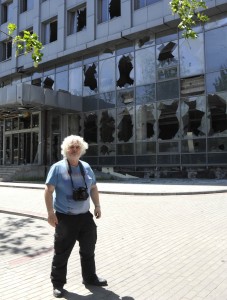 Jim Campbell in an area in the Donetsk which was destroyed during the bombing.