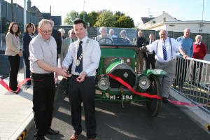 Cllr. John Hegarty, Chairman of Gorey Municipal District and David Rhodes (Masonic Lodge) cutting the ribbon at the official opening of the Masonic Car Park, The Avenue, Gorey. Pic: John Walsh
