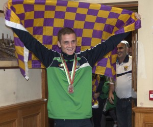 Dean Walsh arriving at Browne's of Bishopswater with his bronze medal. Pic: Jim Campbell