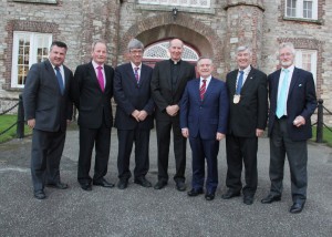 Pictured at the opening of the Diocese of Ferns archives at St. Peter's College are George Lawlor, Pat Quilgley, John Carley, Bishop Denis Brennan, Minister Brendan Howlin, Tony Dempsey and Bernard Browne. Pic: Christy Farrell