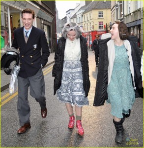 Domhnall Gleeson,Eileen O'Higgins and Saoirse Ronan returning to the set of " Brooklyn " in Enniscorthy.