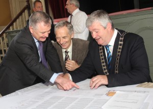 Minister Brendan Howlin, Tony McClean (Chairperson of Athenaeum committee) and Cllr Paddy Kavanagh are pictured at the signing of contracts in Enniscorthy. Pic: Christy Farrell