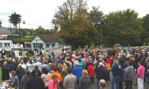 Crowds protesting outside of Corrigan's Londis, Kilmuckridge, last Sunday.