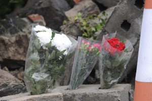 Flowers at the scene at Camblin, New Ross, where the late Judy Waters was fatally injured in a car accident on St. Stephen's Day. (Pic: Jim Campbell)