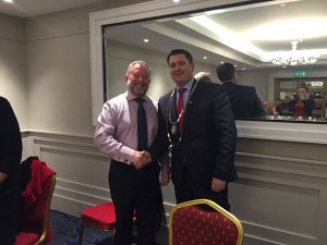 Out-going president Martin Doyle hands over the chains to newly elected president Karl Fitzpatrick after last week's AGM.