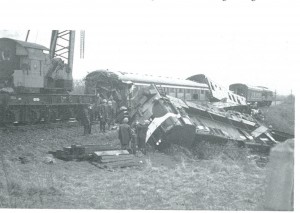 The derailed locomotive at Clough following the New Year's Eve train crash in 1975.
