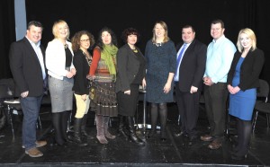 Cllr George Lawlor (on behalf of Minister Brendan Howlin TD), Julie Hogan (Fine Gael), Anne Walsh (Green Party), Cllr Deirdre Wadding (People before Profit), Jo Mangan (Chairperson), Elizabeth Whyte (Wexford Arts Centre), Emmet Moloney (Independent), Cllr Malcolm Byrne (Fianna Fail), Aoife Byrne (Fianna Fail) participated in the Election 2016: For Arts Sake, in the Wexford Arts Centre. Pic: Jim Campbell