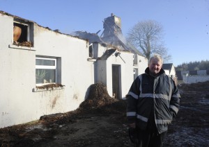 Richard Sinnott pictured outside his home in Blackmoor Lane, Cleariestown which was destroyed in a fire. Pic: Jim Campbell