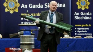 Sgt. Tom Carey of the Garda Siochana ballistics department displaying a home-made rocket confiscated in the Courtown area last year.