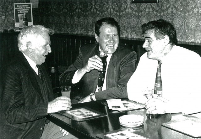 Ivan Yates takes a break from the hustings in The Curracloe Tavern with Tommy Neville and John Hanrahan.