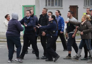 Gardai attempt to keep the situation under control at the Belly Wien circus on Esmonde St. Gorey. Pic: Christy Farrell