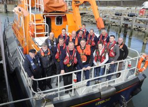 Tony Kehoe pictured with Mayor Cllr Ger Carthy and the crew of the Rosslare Harbour lifeboat on the occasion of Mr Kehoe'e retirement from the RNLI. Pic: Jim Campbell
