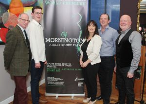 Pictured at the launch of the Scalder Theatre Company are Billy Roche and the cast of 'Of Mornington' Jack Matthews, Gayle Jordan, Andy Doyle and Michael Dunbar. Pic: Christy Farrell