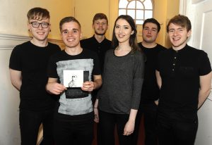 Niall Cash pictured with his band at the launch of his EP 'Frames Have Cracked' in the Wexford Arts Centre. (l to r)- Darra Doyle, Niall Cash, Conor Lyions, Saoirse Kavanagh, Seany O'Brien, Jake Richardson. Pic: Jim Campbell