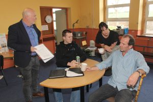Michael Dunbar, Jack Matthews, Gayle Jordan and Andy Doyle in rehearsal for 'Of Mornington'. Pic: John Walsh
