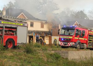 Gorey Fire Service are pictured at the scene of the fire at the Gorey ghost estate, Coill na Giúise. Pic: Christy Farrell