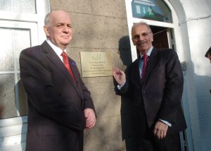 Console Wexford Manager Denis O'Connor (left) and disgraced CEO Paul Kelly at the opening of the Console Office at Frances Street, Wexford in 2010. Pic: Christy Farrell.