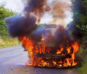 The occupants of this car had a lucky escape when it burst into flames on the Duncannon road on Sunday afternoon (Pic: Myles Carroll)