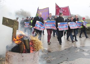 Farmers protest the potential takeover of 50% of Slaney Foods by Larry Goodman's ABP Foods at Clohamon earlier this year. Pic: Christy Farrell