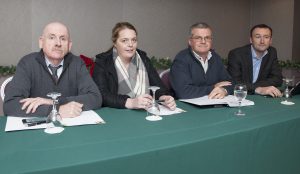 Pictured at the IMPACT meeting in the Brandon House Hotel were Noel Stacey (Branch secretary, Wexford), Orla Carroll (Kilkenny Branch secretary), Bob Cowman (Wexford IMPACT Branch Chairman), Shay Clinton ((Assistant General Secretary IMPACT). Pic: Jim Campbell